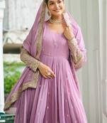 Pink zari thread sequin embroidered anarkali Gown-Free size