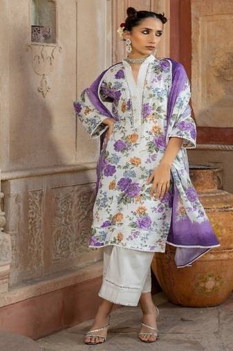 Purple printed suit stunning printed dupatta