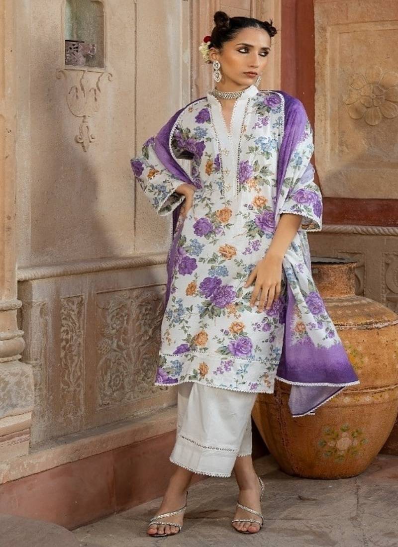 Purple printed suit stunning printed dupatta