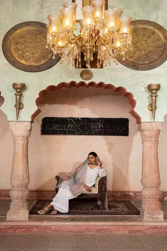 The luxury of our white chikan kari suit