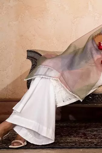The luxury of our white chikan kari suit