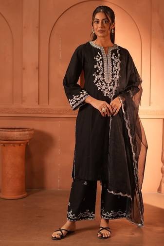 Black lawn embroidered co-ord set