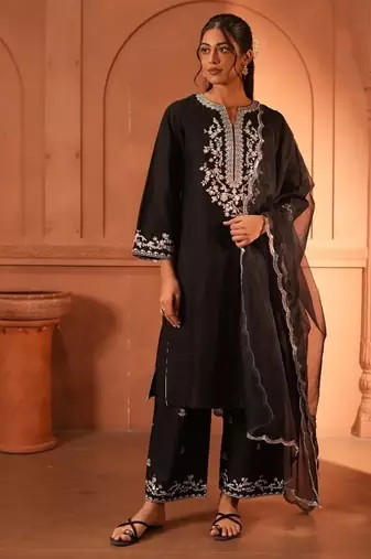Black lawn embroidered co-ord set