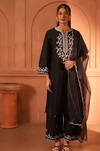 Black lawn embroidered co-ord set