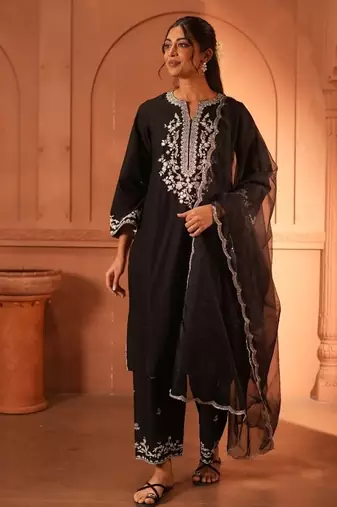 Black lawn embroidered co-ord set