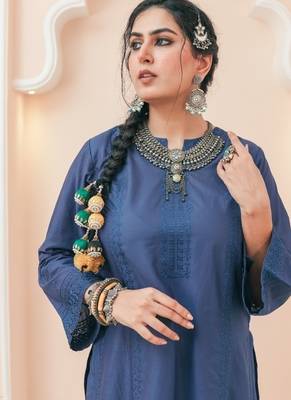 Navy blue lawn embroidered co-ord set 2