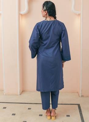 Navy blue lawn embroidered co-ord set 3