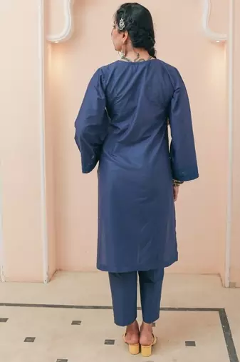 Navy blue lawn embroidered co-ord set