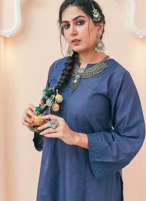 Navy blue lawn embroidered co-ord set 4