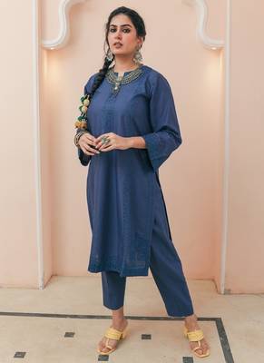 Navy blue lawn embroidered co-ord set 1