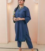 Navy blue lawn embroidered co-ord set