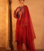 Red lawn embroidered co-ord set