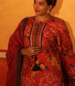 Red flower print co-ord set with dupatta