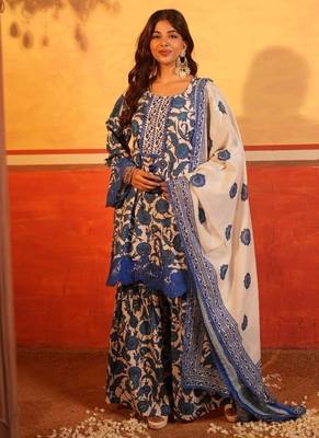 Blue flower print garara set 1