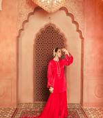 Red gajji silk embroidered sharara set