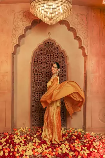 Gorgeous mustered yellow gajji silk embroidered sharara set