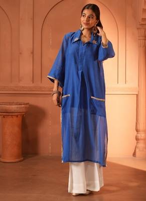 Blue chanderi kurta 1