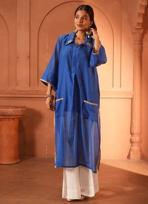 Blue chanderi kurta 2