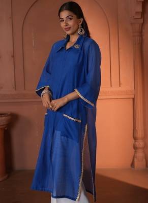 Blue chanderi kurta 3