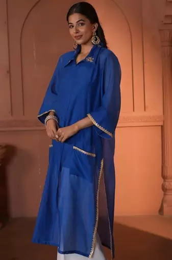 Blue chanderi kurta