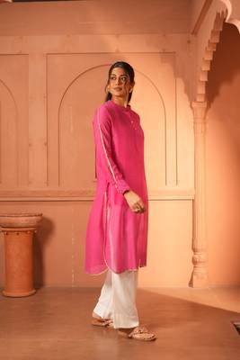 Pink chanderi kurta  chanderi fabric ideal for both casual and festive occasions elegance with our pink chanderi kurta. 1