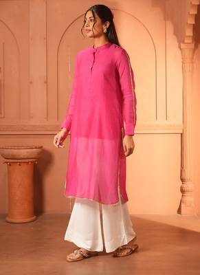 Pink chanderi kurta  chanderi fabric ideal for both casual and festive occasions elegance with our pink chanderi kurta. 2