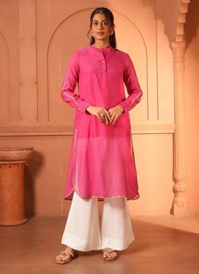 Pink chanderi kurta  chanderi fabric ideal for both casual and festive occasions elegance with our pink chanderi kurta. 3