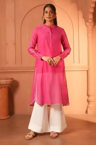 Pink chanderi kurta  chanderi fabric ideal for both casual and festive occasions elegance with our pink chanderi kurta.