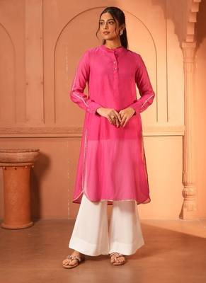 Pink chanderi kurta  chanderi fabric ideal for both casual and festive occasions elegance with our pink chanderi kurta. 4