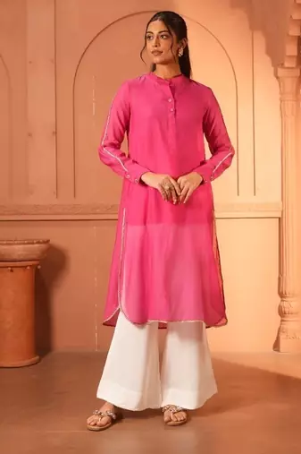 Pink chanderi kurta  chanderi fabric ideal for both casual and festive occasions elegance with our pink chanderi kurta.