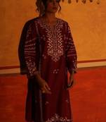 3 pc lawn kurta set in a stunning red shade beautifully crafted kurta straight pants  and a dupatta