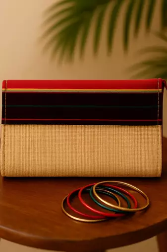 Striped design structured crossbody jute sling bag
