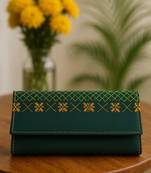 Green faux leather rectabgular clutch