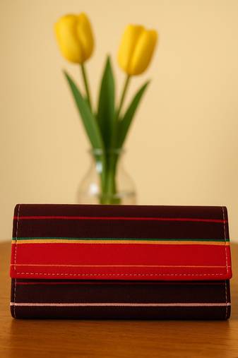 Striped design faux leather rectangular clutch