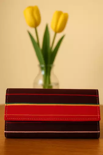Striped design faux leather rectangular clutch