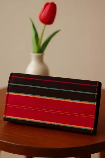 Striped design faux leather rectangular clutch