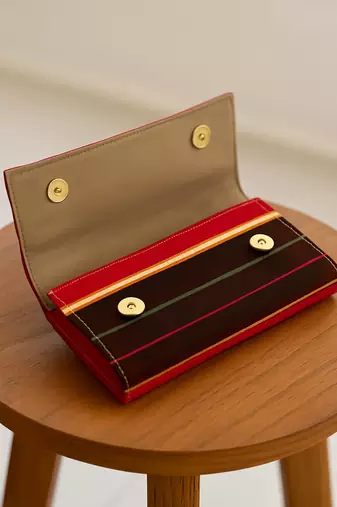 Striped design faux leather rectangular clutch