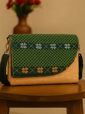 Beige structured jute sling bag 1