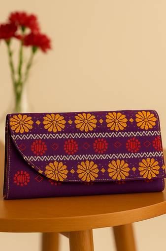 Purple faux leather rectangular clutch