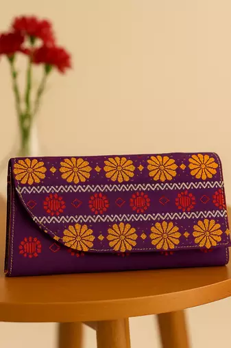Purple faux leather rectangular clutch