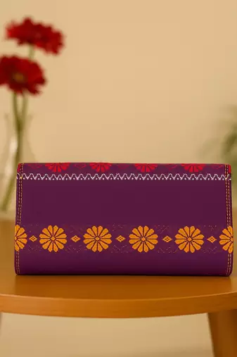 Purple faux leather rectangular clutch