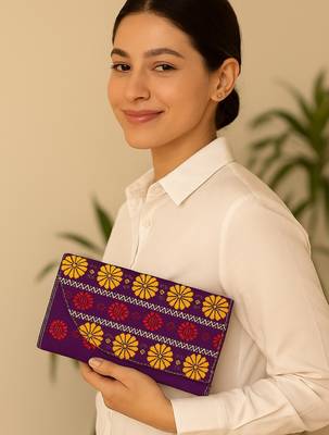 Purple faux leather rectangular clutch 3