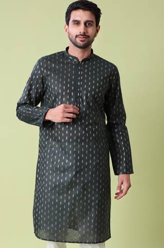 Ethnic motifs printed band collar pure cotton straight kurta