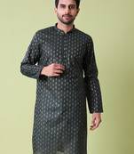 Ethnic motifs printed band collar pure cotton straight kurta
