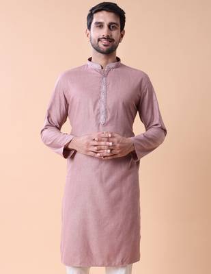 Mandarin collar straight cotton kurta 1