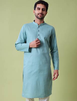 Mandarin collar straight cotton kurta 1