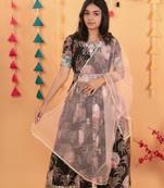 Black digital print gown with Embroidered Sequins 