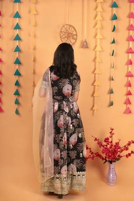 Black digital print gown with Embroidered Sequins  2