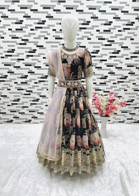 Black digital print gown with Embroidered Sequins  4