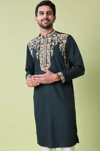Mandarin collar floral embroidered thread work kurta